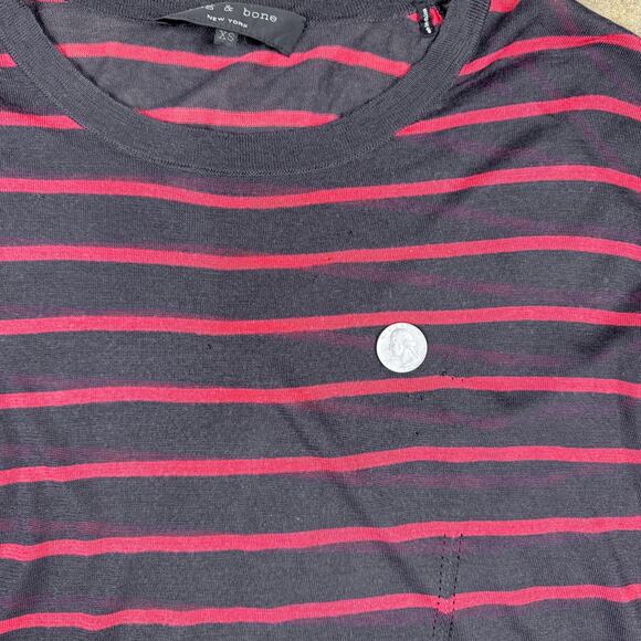 Rag & Bone Women’s Slub Striped Long Sleeve Tee XS Black‎ Red Sheer Knit Top - Picture 5 of 12
